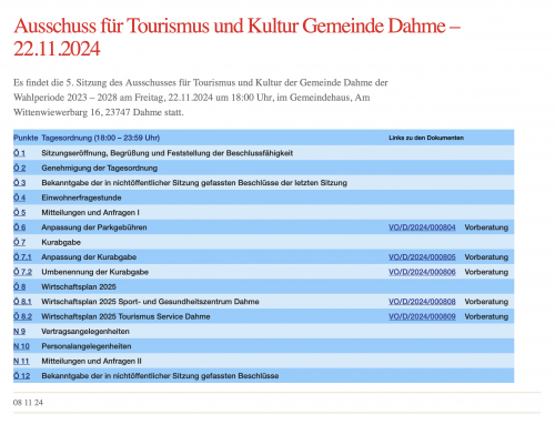 Ausschuss für Tourismus und Kultur – 22.11.2024