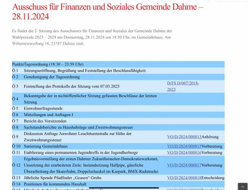 Ausschuss für Finanzen und Soziales Gemeinde Dahme – 28.11.2024