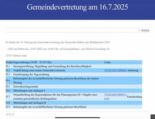 Gemeindevertretung am 16.7.2025